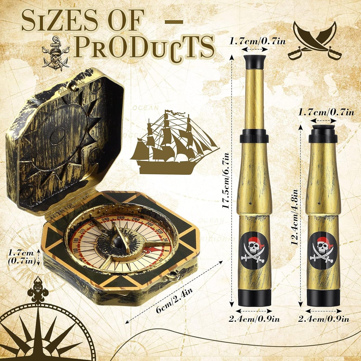 Gejoy Pirate Spyglass & Compass Set