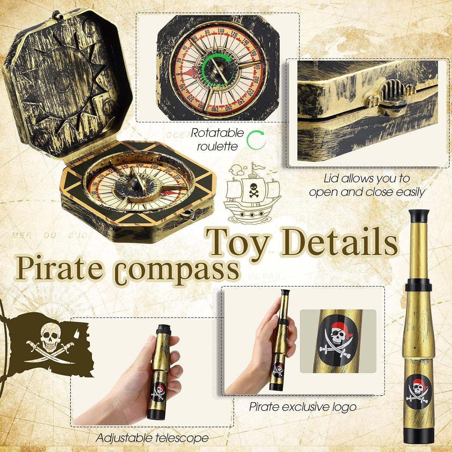 Gejoy Pirate Spyglass & Compass Set